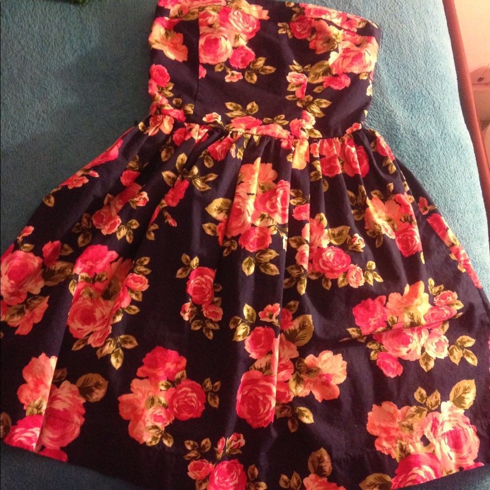 Navy blue dress with pink flowers & from Forever21